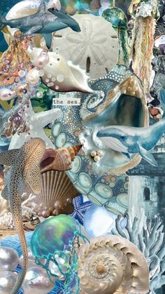 Check out the1tswizzlefan's Shuffles #ocean Sea Collage Wallpaper, Coastal Stickers, Ocean Textiles, Sea Shells Wallpaper, Sand Mermaid, Summer Lockscreen, Vacay Aesthetic, Travel Wallpapers, Ocean Shark