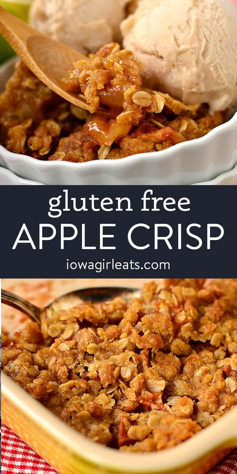 This gluten free apple crisp is the best you'll ever make—and the easiest too! It's full of cozy fall flavors and it has the perfect ratio of apples to topping. Just add your favorite vanilla ice cream! iowagirleats.com Gluten Free Apple Crisp Recipe, Gluten Free Apple Crisp, Gluten Free Apple, Easy Gluten Free Desserts, Fruit Crisp, Iowa Girl Eats, Gluten Free Sweet, Gluten Free Desserts Recipes, Apple Crisp Recipes