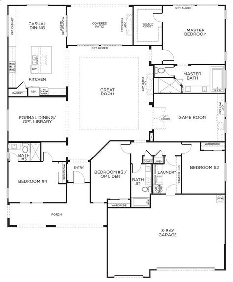 Love this layout with extra rooms. Single Story Floor Plans | One Story House Plans | Pardee Homes Single Story Floor Plans, Floor Plans One Story, One Story House Plans, Pardee Homes, Simple Floor Plans, Single House, One Story House, Barndominium Plans, Pole Barns