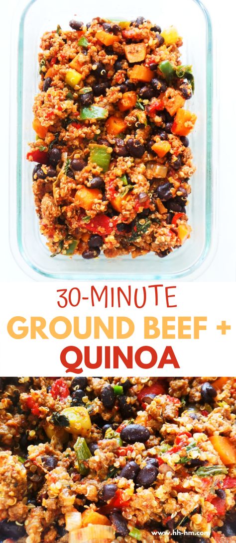 30-minute ground beef recipe with quinoa, beans and vegetables! Easy and healthy dinner idea you'll love! Recipe With Quinoa, Dinner Skillet, Beans And Vegetables, Recipe With Ground Beef, Ground Beef Dinner, Ground Beef Recipe, Healthy Ground Beef, Easy Skillet Meals, Ground Beef Recipes Healthy