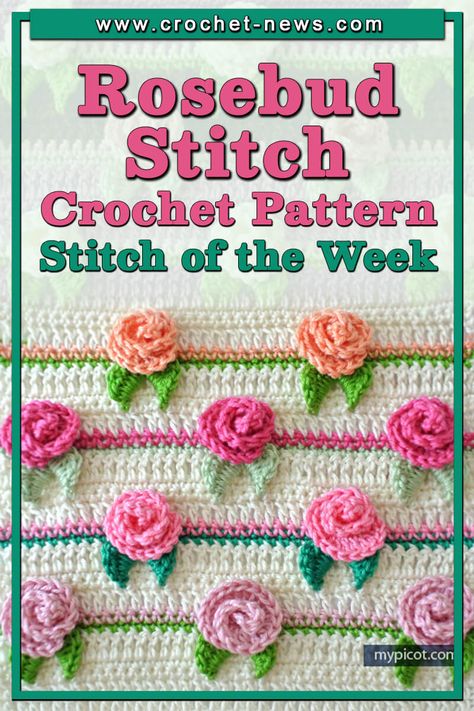 Rosebud Stitch Crochet Pattern Stitch Of The Week Crochet Rose Patterns, Crochet Washcloth Free, Advanced Crochet Stitches, Stitch Crochet Pattern, Left Handed Crochet, Crochet Rose Pattern, Rose Patterns, Box Stitch, Crochet Pattern Instructions