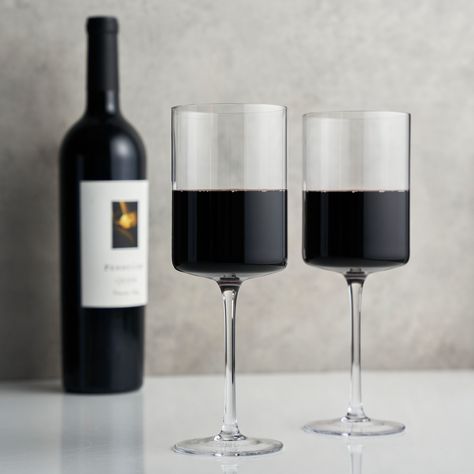 Made from lead-free crystal, this glassware has a unique square silhouette and tall, elegant stems. Perfect for red wines, this stunning wine glass set brings a modern feel to your table. Set of 2 lead-free crystal stemmed wine glasses. 18 oz. capacity. Square Wine Glasses, Red Wines, Wine Connoisseur, Crystal Wine Glasses, Red Wine Glasses, Bespoke Post, Wine Glass Set, Glassware Collection, Crystal Design