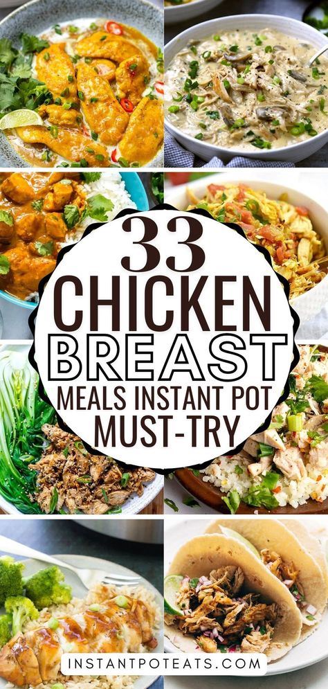 Keep your meals healthy and scrumptious with 33 Instant Pot chicken breast recipes. These dishes focus on lean protein and fresh ingredients, perfect for maintaining a balanced diet without spending hours in the kitchen. Instant Pot One Pot Chicken Recipes, Chicken Insta Pot Meals, One Pot Chicken Instant Pot Recipes, Quick Instant Pot Chicken Recipes, Chicken Breast In Instant Pot Recipes, High Protein Instapot Recipes, Chicken Instant Pot Recipes Easy, Healthy Chicken Instant Pot Recipes, Instant Pot Pro Recipes