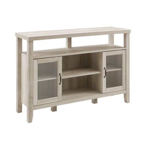 PRICES MAY VARY. In a modern farmhouse and traditional style blend with a highboy design for a tall piece for added storage space Dimensions: 52" L x 15.5" W x 35" H For TVs up to 58" when measured diagonally (corner to corner) Can support up to 250 pounds Ships ready-to-assemble with step-by-step instructions Tall Table Tv Stand, Tv Stand Small Living Room Farmhouse, Ikea Kallax Tv Stand Corner, Farmhouse Small Tv Stand, Modern Farmhouse Corner Tv Stand, Small Tv Stand With Shelves, Ikea Corner Tv Stand Hack, Corner Tv Stand White, Sams Club Tv Stand