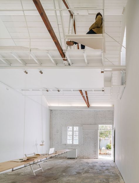 Gallery of Artist Residence / Pía Mendaro - 2 Attached House, Artist Residence, Row House, House Built, Contemporary Architecture, White Walls, Interior Spaces, Ground Floor, Office Design