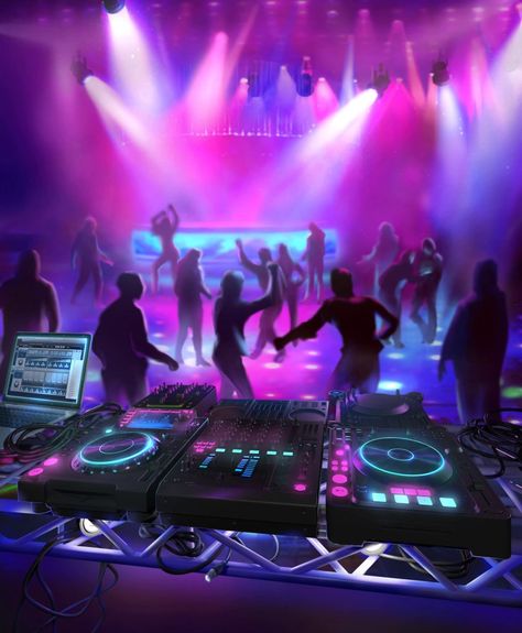 Dj Booth Design, Dj Game, The Lightning Thief Musical, Musical Design, Girl Dj, Gacha Backgrounds, Dj Disco, The Lightning Thief, Party Aesthetic