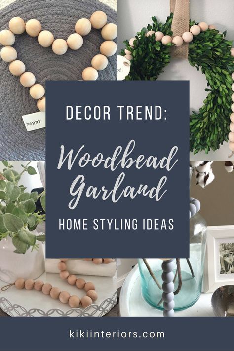 The Wood bead garland is a trend that we just love! I used some recently in an urban farmhouse inspired model home, not to mention I have some in my own home … I love these simple garlands and let me tell you why and how I love to decorate with them! Photo credit – … Using Wooden Beads To Decorate, What To Do With Beaded Garland, Decorate With Bead Garland, Large Wood Beads Decor, How To Decorate With Wood Bead Garland, How To Style Wooden Bead Garland, Decorative Beads Decoration Ideas, How To Use Beaded Garland, Decorate With Wood Bead Garland