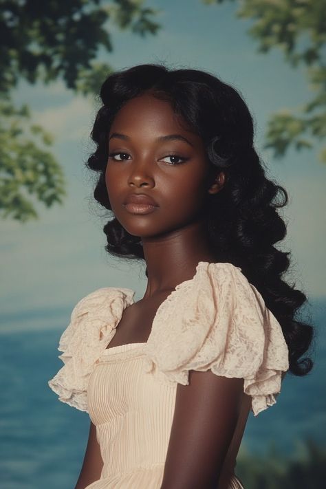 Cottagecore Hairstyles Black Hair, Bust Reference Pose Picture, Poc Women Faceclaims, Black Woman Reference Photo, Ingenue Black Women, Makeup Looks For Teenagers, Black Reference Photos, Fall Photoshoot Black Women, Face Claim Black Hair