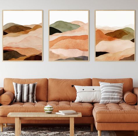 Triptych Art Abstract, Mountain Sunset Art, Modern Southwestern, Triptych Art, Desert Print, Desert Decor, Southwestern Decor, Abstract Mountain, Orange Wall Art