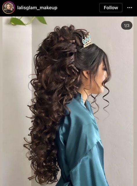 Long Hairstyles For Quinceanera, Quince Hair Extensions, Long Quinceanera Hairstyles, 15nera Hair Styles, Long Hair Styles For Quinceañera, Quince Hair Braid, Curly Quince Hair, Quince Updos With Crown, Updo For Quinceanera