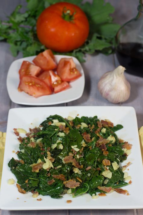 Sauteed Kale Tossed With Bacon Kale With Bacon, Kale Benefits Health, Sautéed Kale, How To Cook Kale, Paleo Side Dishes, Sauteed Kale, Bacon Recipe, Kale And Spinach, Fried Cabbage