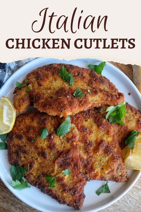 Best Italian Chicken Cutlets, Italian Style Chicken Cutlets, Italian Cutlets Recipes, Italian Breaded Chicken Cutlets, Chicken Italian Bread Crumbs Recipe, Italian Breaded Chicken Recipes, Italian Breadcrumbs Chicken, Authentic Italian Chicken Cutlets, Italian Panko Crusted Chicken