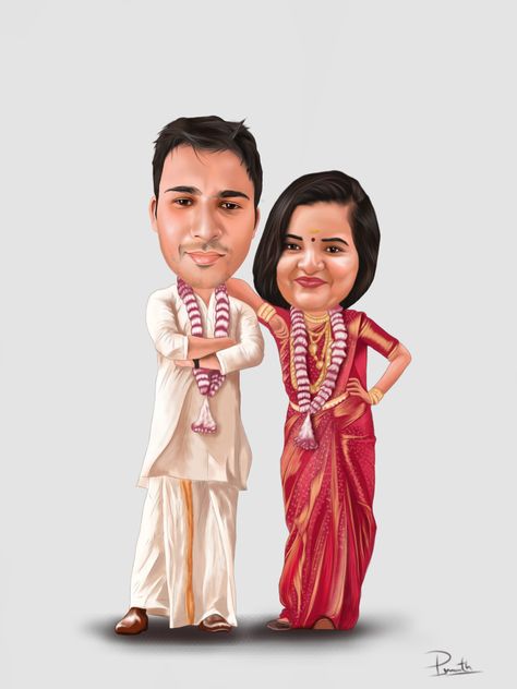 Kerala Couple Cartoon Images, Kerala Couple Cartoon, Hindu Wedding Caricature, Wedding Caricature Couple, Caricature Templates, Couple Caricature Wedding, Indian Wedding Caricature, Groom Caricature, Creative Wedding Cards