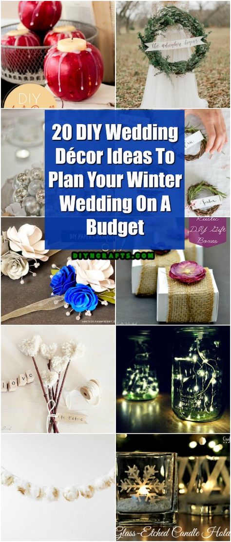 20 DIY Wedding Décor Ideas To Plan Your Winter Wedding On A Budget - Don’t you just love a winter wedding? There are so many ways to decorate and nature is so helpful when you are planning your wedding during the winter months. I have found 20 amazing DIY winter wedding decorations that will help you to capture the beauty of winter, and they’re all really cheap to make. #diy #wedding #decorations #decor #howto #crafts #handmade Diy Winter Wedding Decor, Winter Wedding Must Haves, Budget Winter Wedding, Winter Weddings On A Budget, Cheap Winter Wedding Ideas, Winter Wedding Ideas On A Budget, Diy Winter Wedding Decorations, Winter Wedding Centerpieces Diy, Winter Wedding Decorations Diy