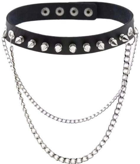 Elvira Black vegan leather Studded double chain necklace choker. A real sexy feminine edgy piece. Taking you back to the good old fashion punk goth days. A perfect piece for any lover of the dark, gothic, edgy, witch or occult Please see photos for measurements/size reference  |  Tradesy is the leading used luxury fashion resale marketplace | 100% AUTHENTIC, OR YOUR MONEY BACK | We have a zero-tolerance policy for replicas. Our authentication rate is best in the industry (Stronger than eBay, Thr Goth Choker Necklaces, Spiked Choker, Spiked Collar, Gothic Choker Necklace, Estilo Punk Rock, Moda Rock, Black 90s, Goth Choker, Necklaces Choker