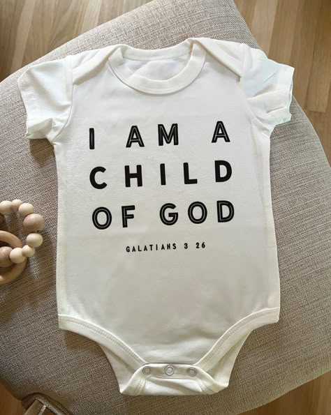 Bible Verse Onesie, Cricut Baby Shower Gifts, Christian Baby Shower Ideas, Christian Onesies, God Baby, Christian Clothing Brand, Onesie Ideas, Baby Announcement Pictures, Christian Shirts Designs