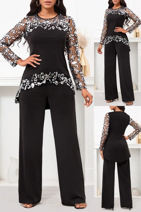 Make a statement with this dazzling black jumpsuit. Featuring a stunning sequin and mesh design, this piece is perfect for any glamorous occasion. The round neck and long silhouette add a touch of elegance, making it a must-have for your wardrobe. Pair it with your favorite heels and accessories for a show-stopping look! 🖤 #Fashionista #OOTD #StyleInspo #ChicFashion #JumpsuitLove #FashionTrends #WardrobeEssentials #ElegantStyle #FashionGoals #TrendyOutfits Labial Dior, Look Fashionista, Latest Dress For Women, Evening Dresses Plus Size, Round Neck Top, Round Neck Tops, Mesh Design, Western Dresses, African Fashion Dresses