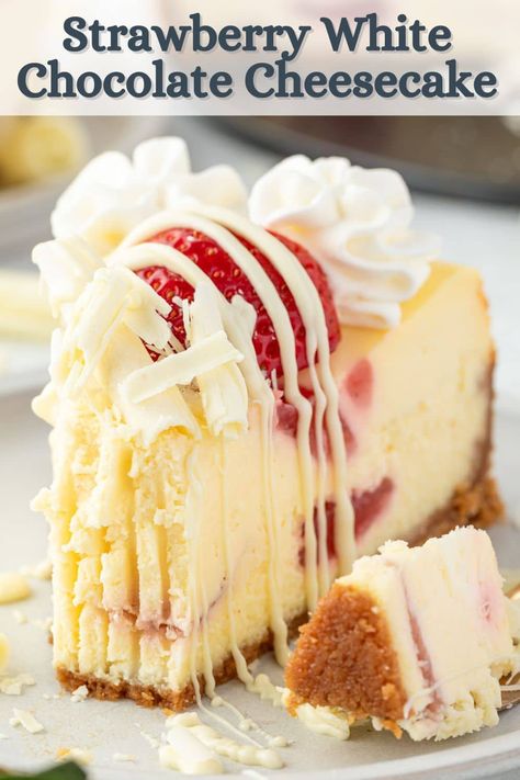 Good Chocolate Dessert Recipes, Cheesecake Aesthetic Strawberry, White Christmas Cheesecake, Strawberry Coconut Cheesecake, White Chocolate Caramel Cheesecake, Cheesecake Recipes For Birthday, Unique No Bake Cheesecake Recipes, Americas Test Kitchen Cheesecake, White Choc Raspberry Cheesecake