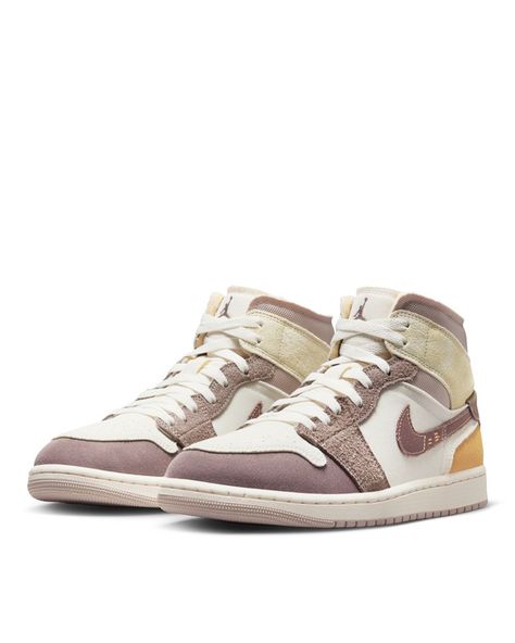 Jordan 1 Mid Split, Taupe Haze, Air Jordan 1 Mid Se, Jordan Model, Nike Air Jordan 1 Mid, Womens Air Jordans, Nike Dunk High, Wings Logo, Jordan Sneakers