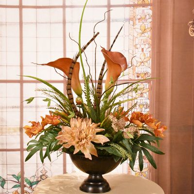 Lily Arrangement Vase, Pulpit Decorations Church, Modern Flower Arrangements Centerpieces, Tall Vase Arrangements, Calla Lily Centerpieces, Jeans Flowers, Artificial Silk Flower Arrangements, Silk Floral Centerpiece, Orchid Centerpiece