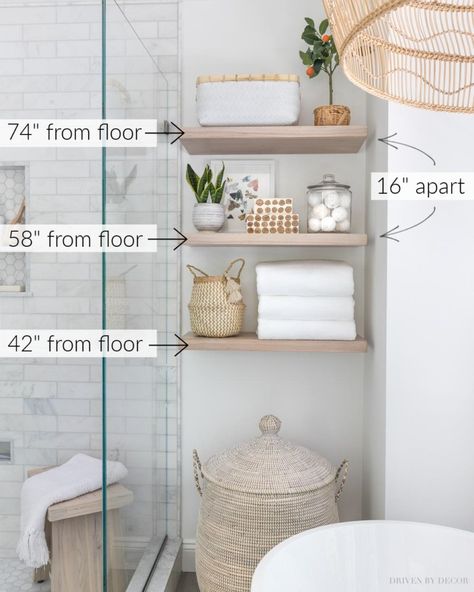 Our Bathroom Floating Wood Shelves: Your Questions Answered! | Driven by Decor Shelves Above Toilet, Above Toilet, Shelves Over Toilet, Bathroom Shelves Over Toilet, Toilet Shelves, Bathroom Shelf Decor, Driven By Decor, Floating Shelves Bathroom, Diy Furniture Easy