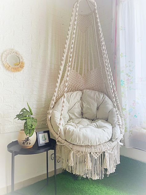 Macrame Hanging Chair, Handmade Hanging Chair, Hammock Chair, Indoor Swing Chair,outdoor Hanging Chair, Hammock Chair,macrame Round Swing - Etsy South Africa Hanging Chair Cushion, Hanging Nest Chair, Comfy Hanging Chairs For Bedroom, Hanging Room Hammock, Hanging Egg Chair Indoor, Hanging Chairs For Room, Inside Hanging Chair, Chairs That Hang From The Ceiling, Cute Swinging Chair