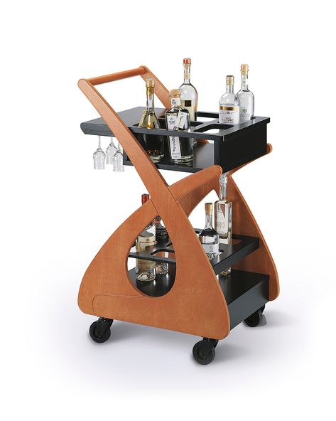 Bicoloured and lacquered trolley Wine Trolley, Trolley Table, Wood Bar Cart, Serving Cart, Experiential Marketing, Wine Holder, Bar Areas, Wood Bar, Lugano