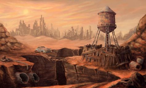 Apocalypse Landscape, Post Apocalyptic City, Nuclear Apocalypse, Desert Aesthetic, Apocalypse Aesthetic, Post Apocalyptic Art, Apocalypse Art, Desert Environment, Fallout Art