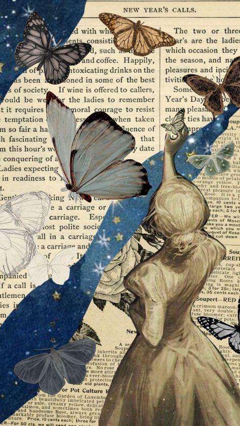 Butterfly Inspiration Board, Aesthetic Collage Scrapbook, Aesthetic Butterfly Wallpaper Vintage, Collage Cutouts Aesthetic, Creative Collage Ideas Projects, Collage Inspo Aesthetic, Butterfly Aesthetic Vintage, Butterfly Collage Art, Moth Collage