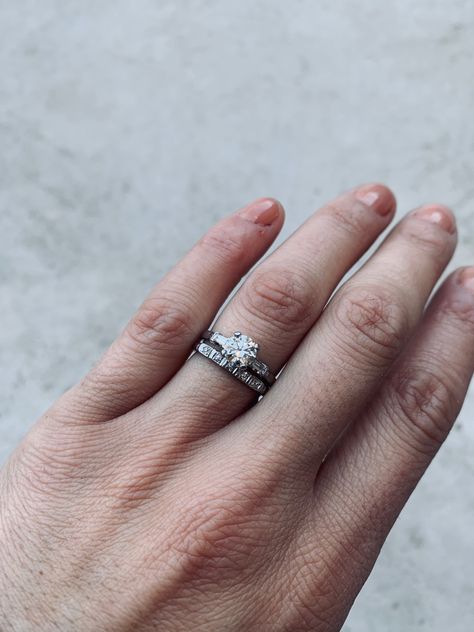 Baguette Wedding Band With Oval Ring, Wedding Band With Oval Ring, Baguette Wedding Band, Baguette Ring, Wedding Fun, Ring Ideas, Oval Ring, Oval Rings, Vintage Band