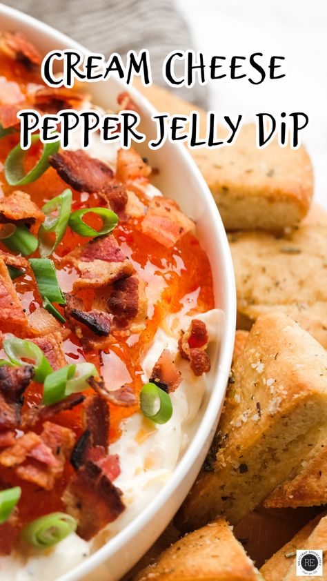 Sweet, spicy, creamy, smoky - this Cream Cheese Pepper Jelly Dip has it all and it’s so crazy good!  It’s the hit of every party! Cream Cheese Bacon Pepper Jelly Dip, Cream Cheese Pepper Jelly Bites, Hot Jelly And Cream Cheese, What To Do With Pepper Jelly, Cream Cheese Raspberry Chipotle Dip, Cream Cheese And Hot Pepper Jelly, Cream Cheese And Pepper Jelly Appetizers, Cream Cheese Jelly Dip, Jalapeño Jelly Cream Cheese Dip