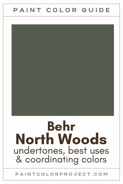 Behr North Woods: a complete color review - The Paint Color Project Dark Academia Paint Colors Behr, Behr Green Paint Colors Kitchens, Behr North Woods, Dark Green Bathroom Cabinets, Forest Green Paint Color, Green Paint Colors Bedroom, Cabin Paint Colors, Green Interior Paint, Green Bedroom Paint