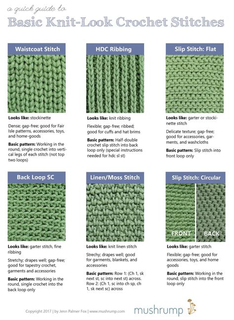 Elastic Crochet Stitch, Crochet Stitches For Sweaters, Knit Look Crochet, Crochet Vs Knit, Crochet Slip Stitch, Crochet Dreams, Crochet 101, Crochet Stitches Chart, Stitches Crochet