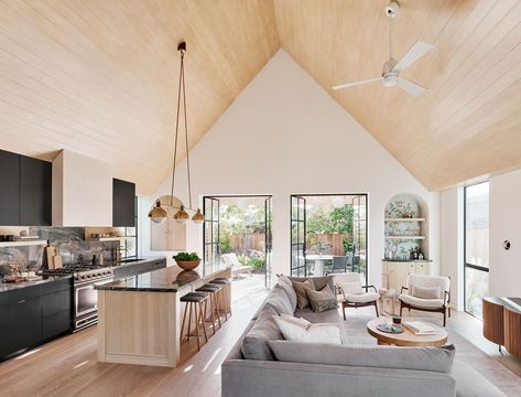 Gabled Ceiling, Manhattan Beach Homes, Open Concept Living Room, Santiago Calatrava, Vaulted Ceilings, Contemporary House Design, Open Concept Kitchen, Zaha Hadid, California Homes