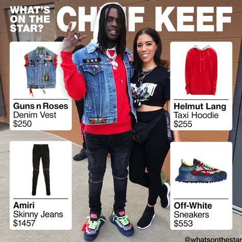 Guns-N-Roses Denim Vest $250 Helmut Lang Taxi Hoodie $255  Amiri Skinny Biker Jeans $1457  Off-White ODSY-1000 Low-Top Sneakers $553 Off White Odsy 1000 Outfit, Interview Clothes, Odsy 1000, Gangsta Style, Chief Keef, Black Men Fashion Swag, Biker Jeans, Interview Outfit, Black Men Fashion