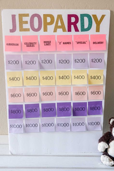 This baby shower Jeopardy game is one of the most fun baby shower games ever! Get the free printables, questions, and answers for a baby shower game everyone will love! Baby Shower Jeopardy Questions, Baby Shower Jeopardy, Unique Baby Shower Games, Baby Jeopardy, Best Baby Shower Games, Jeopardy Questions, Backyard Baby Showers, Free Printable Baby Shower Games, Baby Shower Games Unique