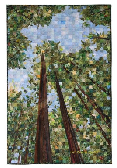 Nature Scenes Archives - Pat Durbin Quilts With Mountains And Trees, Quilt With Trees, Nature Quilts Ideas, Fabric Landscape Art, Nature Quilt Patterns, Quilted Mountains, Tree Collage Art, Art Quilts Inspiration, Mosaic Quilt