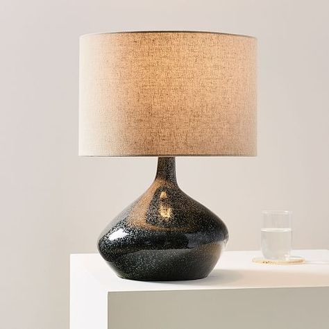 Asymmetry Ceramic Table Lamp - Small (Speckled Moss) | west elm Contemporary Bedside Lamps, Mid Century Table, Bedside Lamps, Table Lamp Wood, Ceramic Table Lamp, Led Floor Lamp, Modern Light Fixtures, Led Table Lamp, Black Lamps