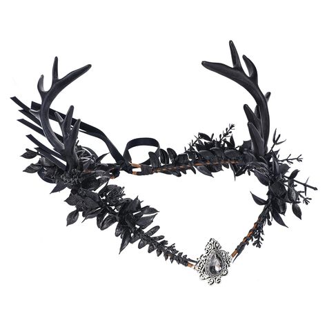 PRICES MAY VARY. UNIQUE DESIGN: Our Deer Horn Fairy Crown features an elegant V-shape design adorned with laurel leaves and deer antler decorations on either side. Its delicate and intricate craftsmanship exudes a forest-like ambiance, making you the most unique person at any party or event. HANDCRAFTED: Each of our crowns is handcrafted to perfection, ensuring that no two pieces are alike. It takes a significant amount of time and effort to create every piece, which makes it all the more specia Dark Fairytale Accessories, Gothic Accessories Fairy, Deer Floral Crown, Gothic Headpiece Crown, Dark Fairy Headpiece, Wiccan Crown, Elf Circlet, Antler Decorations, Goth Elf