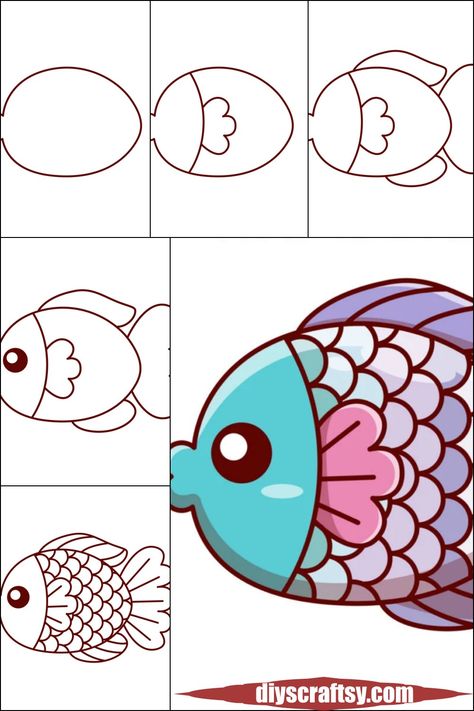 Learn how to draw an easy fish in just six quick steps. This tutorial is ideal for beginners and kids because it is fun and simple! The fish drawing tutorial is easy to follow and can be completed by beginners and children with little artistic skill. Use watercolor paper to help capture the smoothness of the scales, or use a sketch pad if you don’t have access to watercolor paper. Easy Fish Drawing Step By Step, How To Draw A Fish Easy, How To Draw A Fish Step By Step, Step By Step Fish Drawing, How To Draw A Fish, Fish Drawing Tutorial, Draw A Fish Easy, Simple Fish Drawing, Fish Drawing Simple