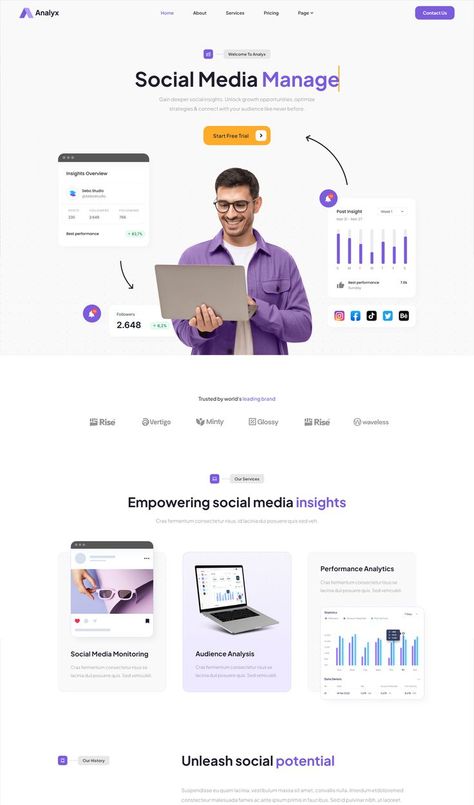 Social Media Analytics & SaaS Company Elementor Template Kit Blog Webpage Design, Blogs Website Design, Social Media Agency Website Design, Saas Landing Page Ui Design, Website Agency Design, Sass Website Design, Social Media Marketing Website, Saas Website Design Inspiration, Software Website Design