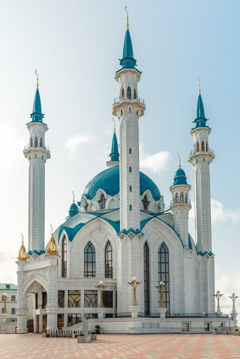 Muslim mosque against the blue sky and c... | Premium Photo #Freepik #photo #winter #travel #city #islamic Islam Church, Muslim Temple, Photo Muslim, Gold Design Background, Blue Sky Clouds, Photo Frame Wallpaper, Church Pictures, Cloud Photos, Mosque Architecture