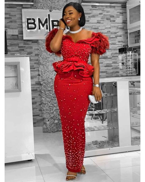 10 TRENDY ASO-EBI STYLES TO ROCK TO A WEDDING – BeeInspired Nigerian Lace Dress, Peplum Gown, Nigerian Lace Styles Dress, Nigerian Lace Styles, African Lace Styles, Long African Dresses, Lace Gown Styles, Best African Dresses, African Fashion Skirts