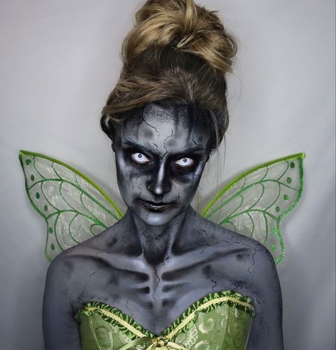 Goth Tinkerbell Costume, Scary Tinkerbell Costume, Evil Tinkerbell, Scary Fairy Makeup, Scary Fairy Costume, Dark Tinkerbell, Fairy Horror, Tinkerbell Makeup, Tinkerbell Halloween