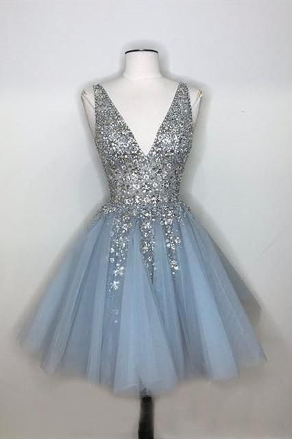 21fe5b8ba755eeaece7a450849876228desc46761804ri Blue Homecoming Dress, Sequin Short Dress, Sequin Short, Tulle Homecoming Dress, Light Sky Blue, Blue Homecoming Dresses, 파티 드레스, Light Blue Shorts, Short Homecoming Dress