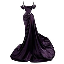 Purple Elegant Dresses Formal, Royal Purple Dress Prom, Purple Satin Prom Dress, Formal Dress Sparkly, Off Shoulder Formal Dress, Ball Gowns For Women, Sheath Prom Dress, Gown Off Shoulder, Deep Purple Dress