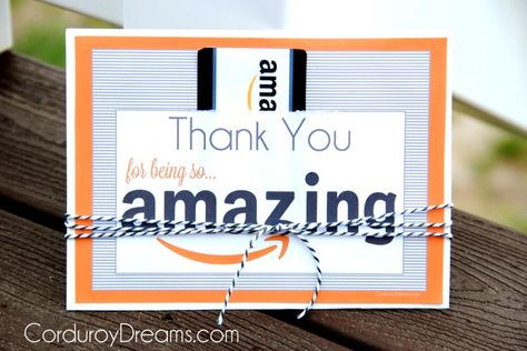 Thank You with Amazon Gift Card {free printable download} - The Creative Mom Gift Card Free Printable, Classroom Volunteer, Volunteer Appreciation Gifts, Gift Card Presentation, Easy Teacher Gifts, Cars Ideas, Teacher Gift Card, Creative Mom, Teachers Diy