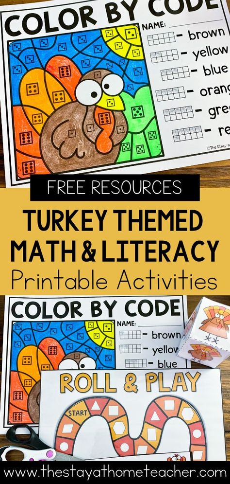 Practice common Preschool and Kindergarten skills with these 3 FREE turkey Math and Literacy printables! Thanksgiving Math Activities Kindergarten, Cvc Thanksgiving Activities, Thanksgiving Math Activities Kindergarten Free, Thanksgiving Classroom Activities Kindergarten, Pre K Turkey Activities, Turkey Kindergarten Activities, Turkey Math Kindergarten, Turkey Activities Kindergarten, Thanksgiving For Kindergarten