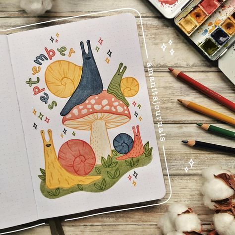 🍄 𝐈𝐫𝐞𝐧𝐞 🍄 Bullet Journal | 🐌 𝐒𝐞𝐩𝐭𝐞𝐦𝐛𝐞𝐫 𝐜𝐨𝐯𝐞𝐫 𝐩𝐚𝐠𝐞 🍄 September is here, which for many people means even more changes than the beginning of the year. And that is my… | Instagram Journal September Cover, September Cover Page, Bullet Journal September, September Themes, Bullet Journal Ideas Templates, Wooden Pencils, Cover Page, Bullet Journal Inspiration, Journal Covers