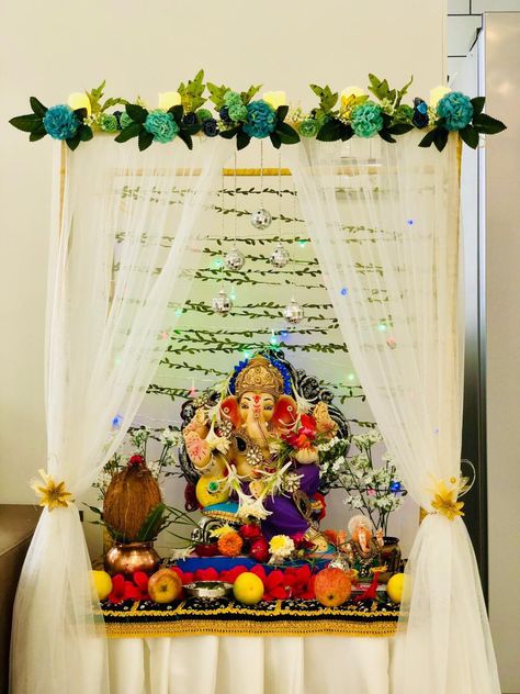 #ganpatifestival Ganpati Decoration At Office, Ganesh Sthapna Decoration, गणपति डेकोरेशन At Home, Ganesh Ji Decoration At Home, Ganpati Decoration Theme At Home, Best Ganpati Decoration At Home, Ganpati Decoration Theme Ideas, Chaturthi Decoration Ideas, Ganesh Chaturthi Decoration Ideas